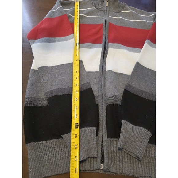 Marx And Dutch Collection L Poly Sweater Men’s Full Zip Stripes Gray Red Black - Picture 3 of 5